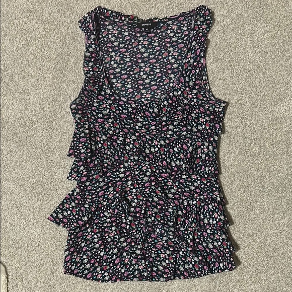 Express Navy Blue Ruffled Sleeveless Blouse - Picture 1 of 3